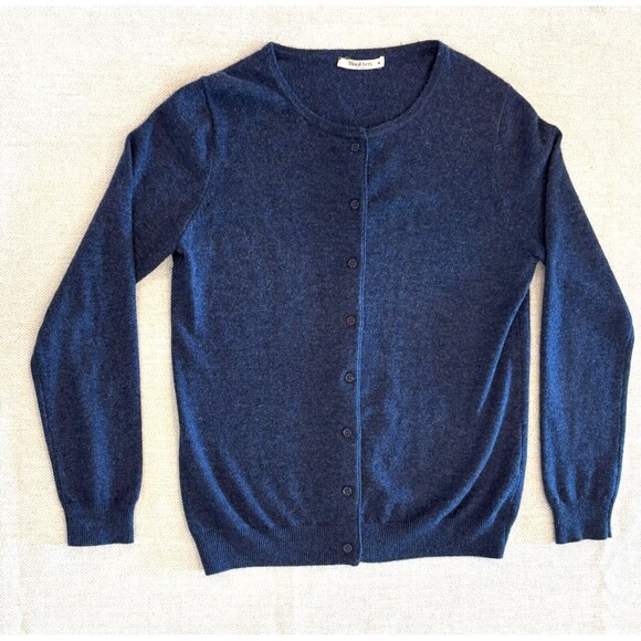 Woolovers Women's Cardigan M Blue Heather Wool with Cashmere Round Neck Cardigan - Picture 1 of 7